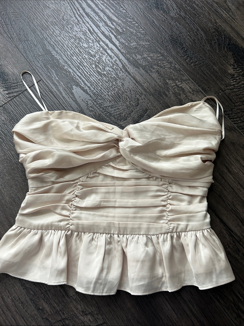 Express Cream Ruched Twist-Front Peplum Cami